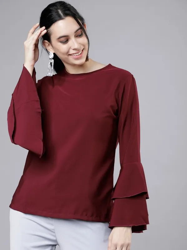  Tokyo Talkies Women Burgundy Solid Regular Tops