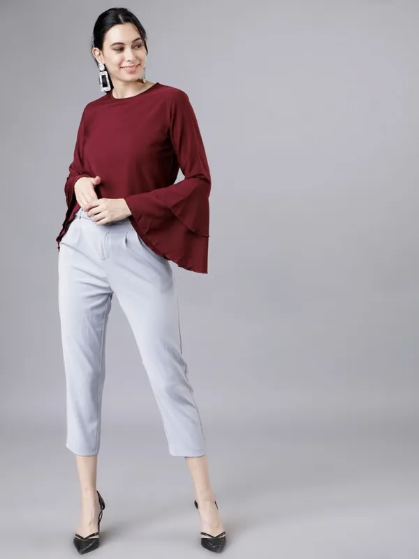  Tokyo Talkies Women Burgundy Solid Regular Tops