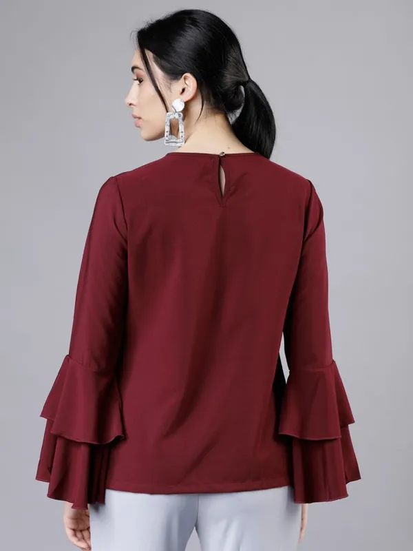  Tokyo Talkies Women Burgundy Solid Regular Tops