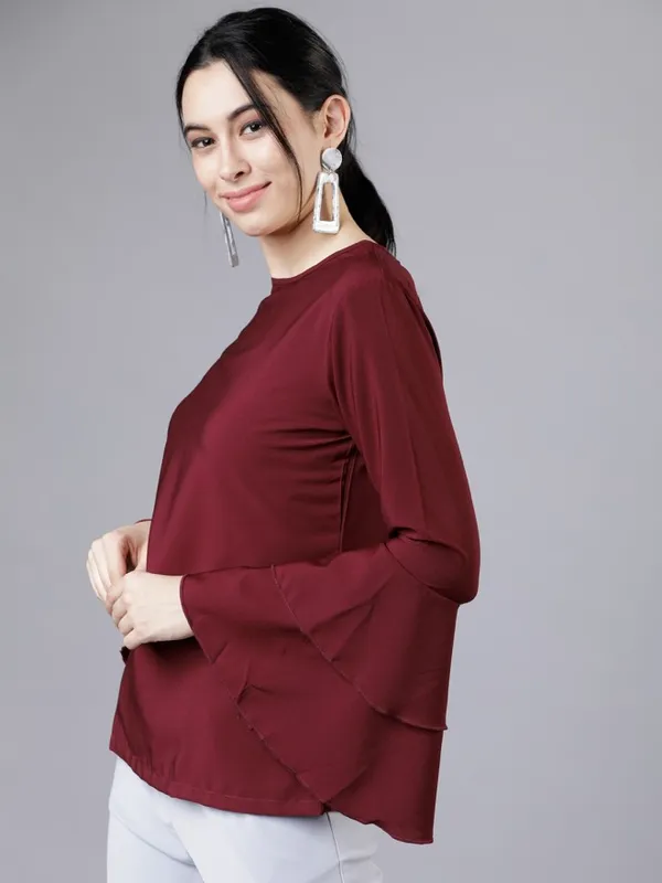  Tokyo Talkies Women Burgundy Solid Regular Tops