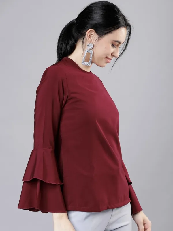  Tokyo Talkies Women Burgundy Solid Regular Tops