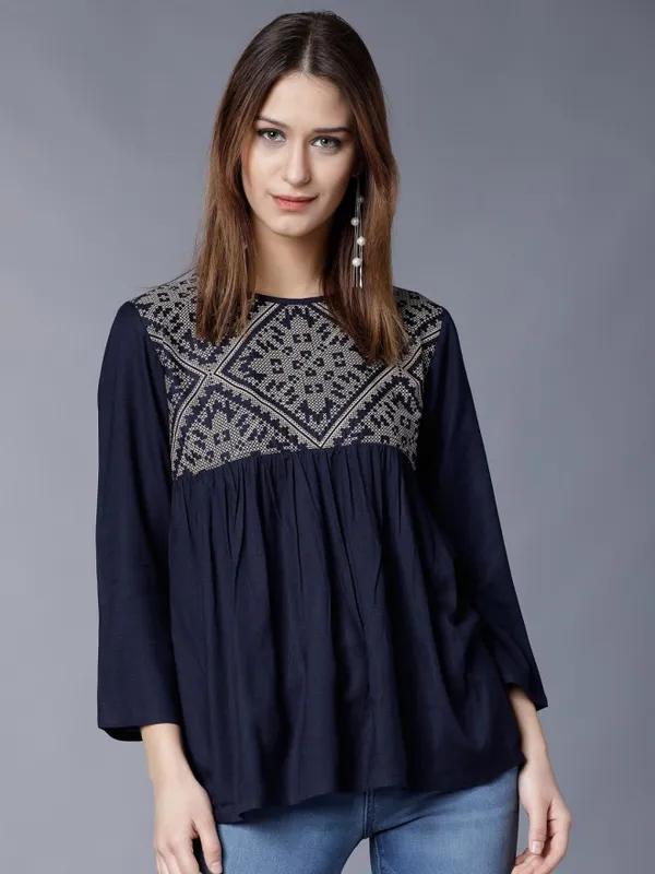  Tokyo Talkies Women Navy Blue Printed Regular Tops