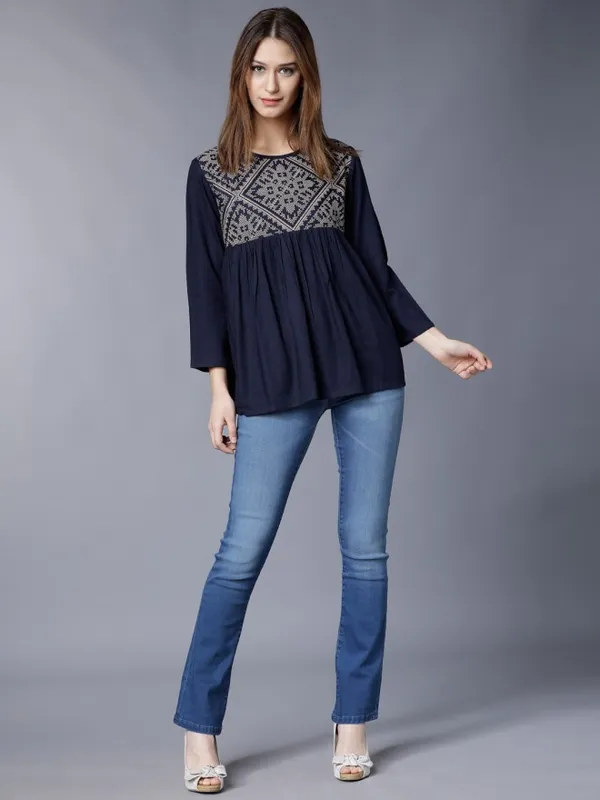  Tokyo Talkies Women Navy Blue Printed Regular Tops