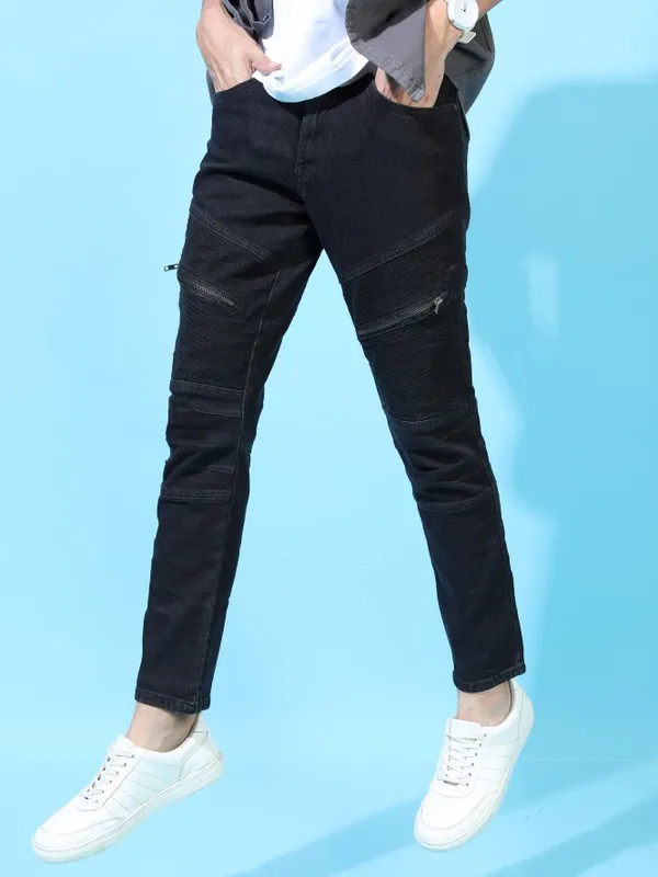  Locomotive Men Black Tapered Fit Clean Look Jeans