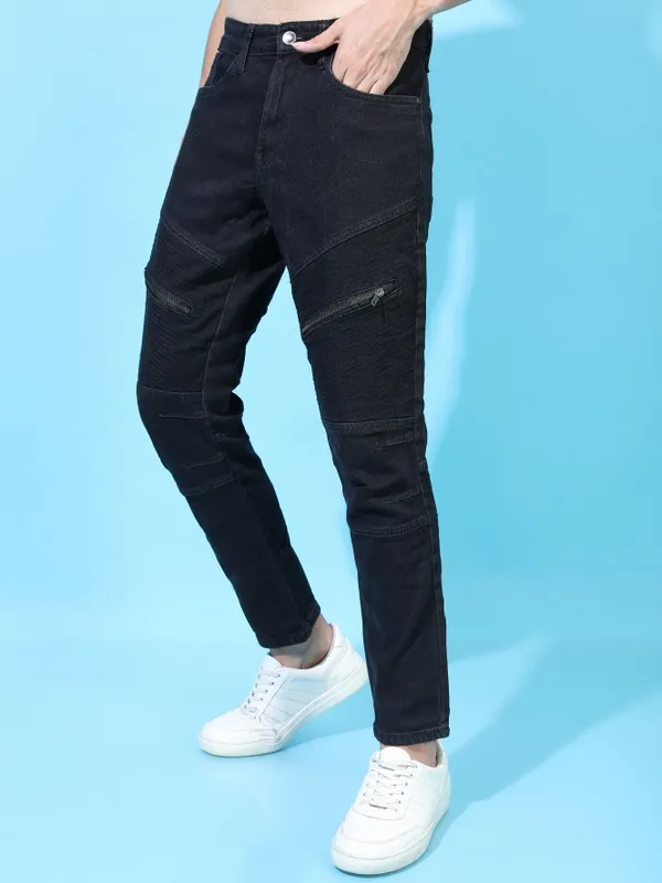  Locomotive Men Black Tapered Fit Clean Look Jeans