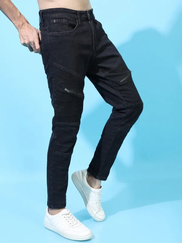  Locomotive Men Black Tapered Fit Clean Look Jeans