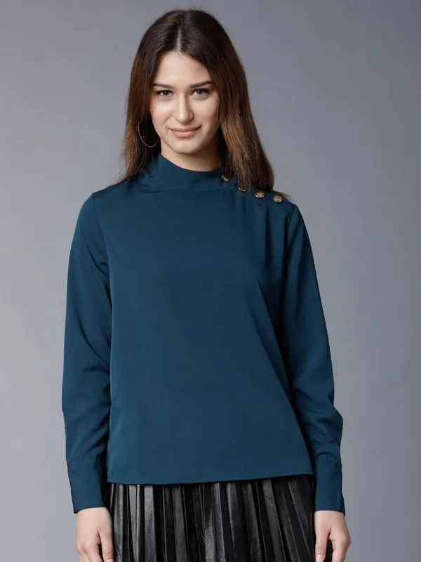  Tokyo Talkies Women Teal Solid Regular Tops