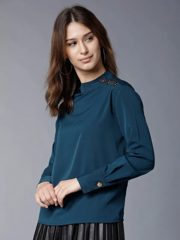  Tokyo Talkies Women Teal Solid Regular Tops