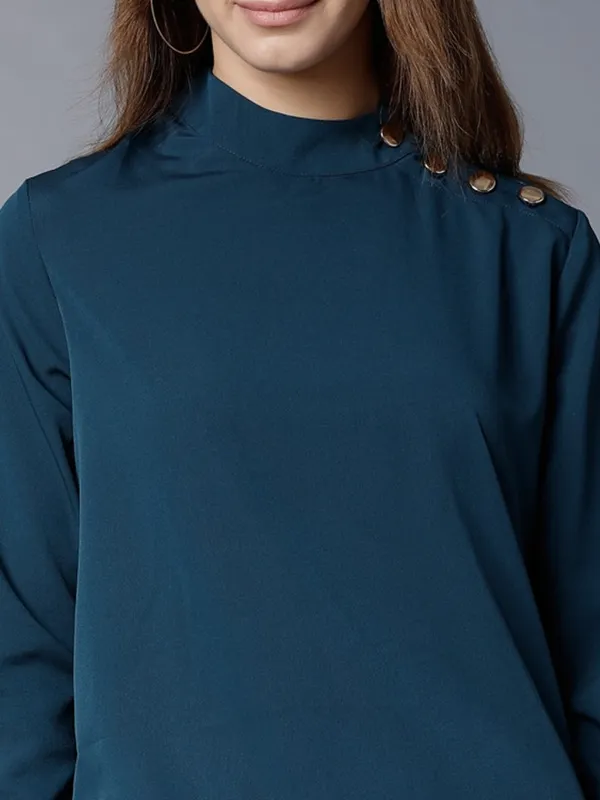  Tokyo Talkies Women Teal Solid Regular Tops