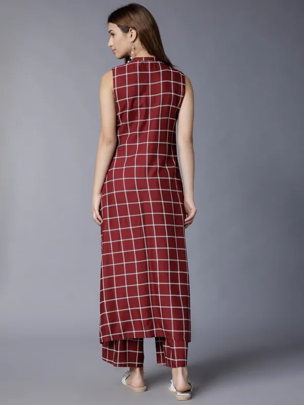  Vishudh Women Maroon Checked Kurta Sets