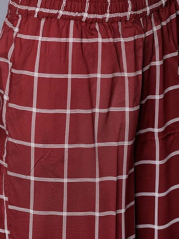  Vishudh Women Maroon Checked Kurta Sets