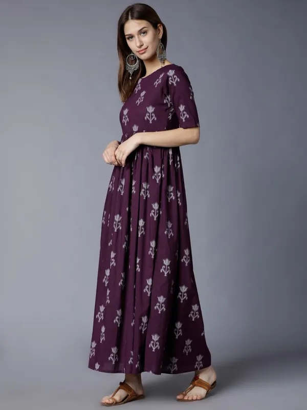  Vishudh Women Purple Printed Maxi Ethnic Dresses