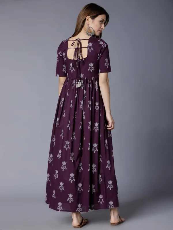  Vishudh Women Purple Printed Maxi Ethnic Dresses