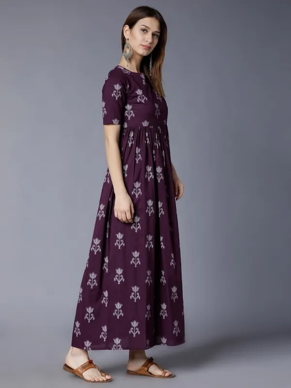  Vishudh Women Purple Printed Maxi Ethnic Dresses