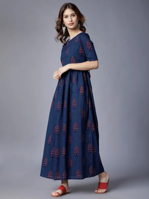  Vishudh Women Navy Blue Printed Maxi Ethnic Dresses