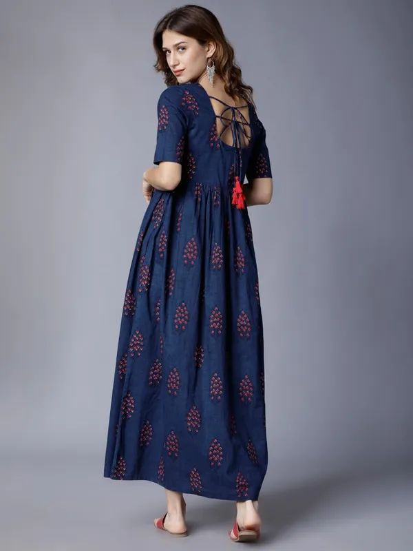  Vishudh Women Navy Blue Printed Maxi Ethnic Dresses