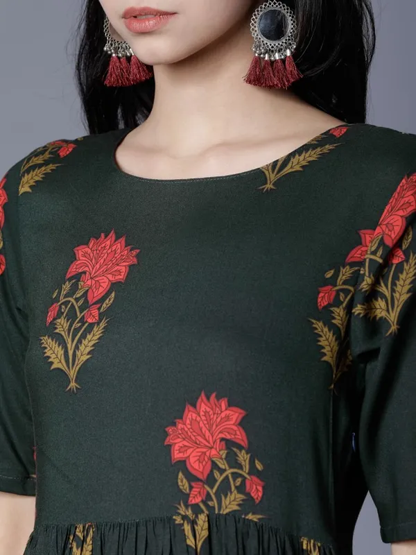  Vishudh Women Olive Printed Maxi Ethnic Dresses