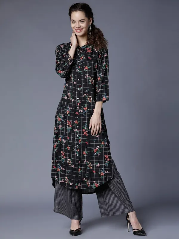  Vishudh Women Black Printed Kurta Sets