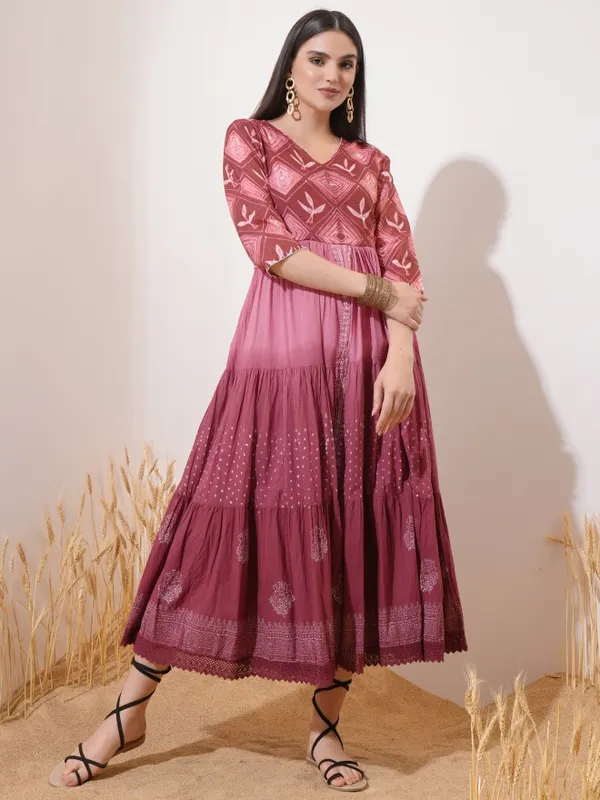 Vishudh Women Maroon Printed A-Line Dress