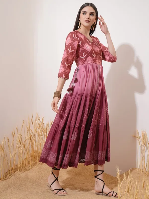 Vishudh Women Maroon Printed A-Line Dress