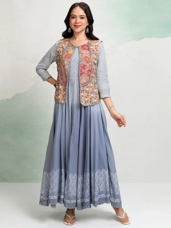 Vishudh women Blue Printed Maxi Dress