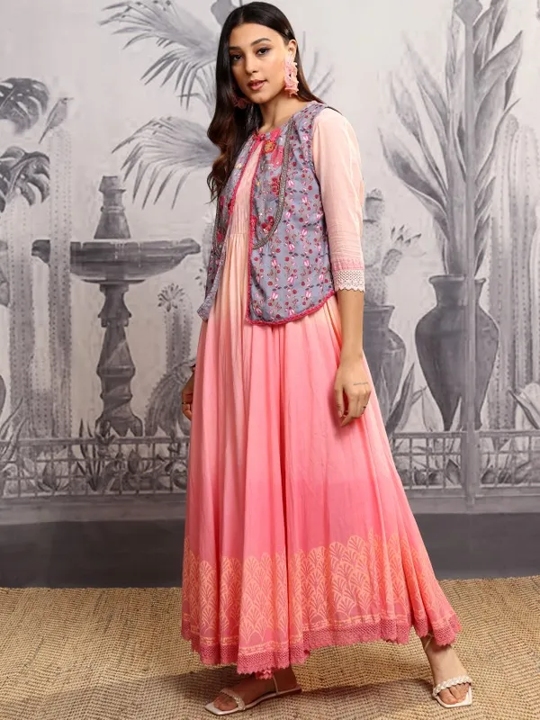 Vishudh Women Peach Printed Maxi Dress