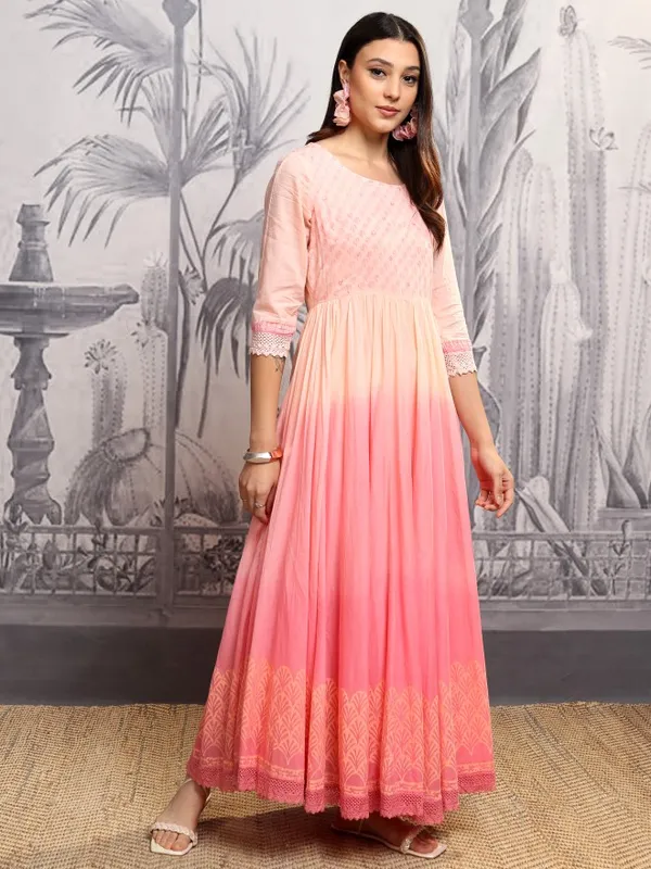 Vishudh Women Peach Printed Maxi Dress