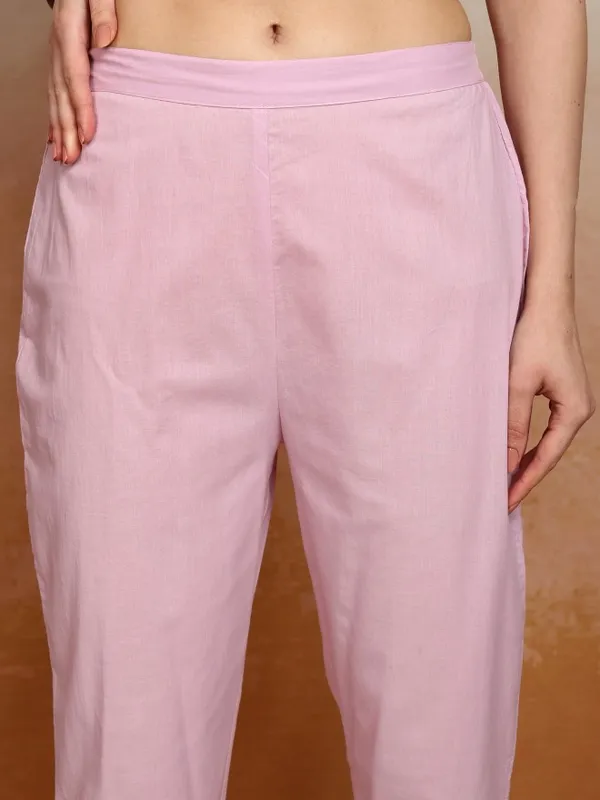 Vishudh Women Pink Embroidered Kurta With Trousers And Dupatta
