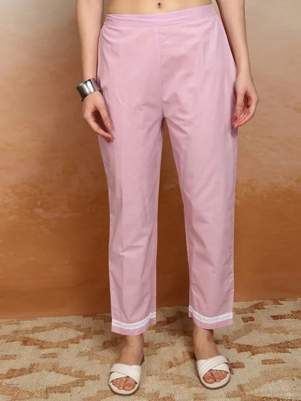 Vishudh Women Pink Embroidered Kurta With Trousers And Dupatta