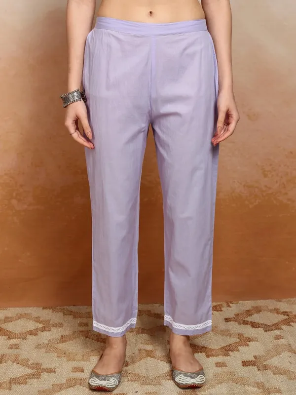 Vishudh Women Purple Embroidered Kurta With Trousers And Dupatta