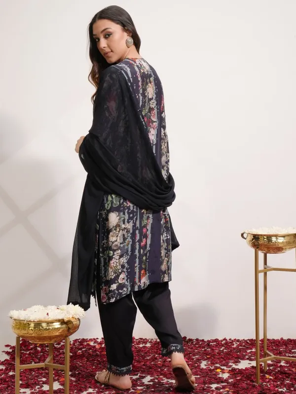 Vishudh Women Blue Printed Kurta With Trouser And Dupatta