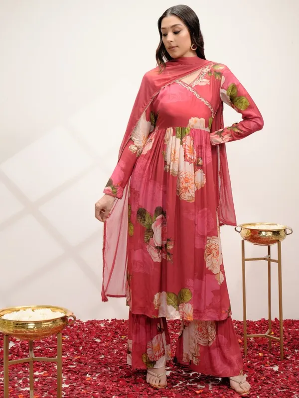  Vishudh Women Pink Printed Kurta Sets