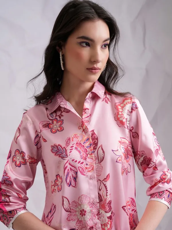 Tokyo Talkies Women Pink Shirt With Trousers Co-Ords