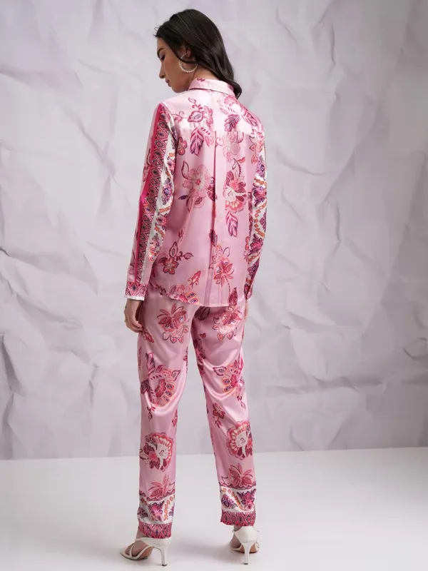 Tokyo Talkies Women Pink Shirt With Trousers Co-Ords