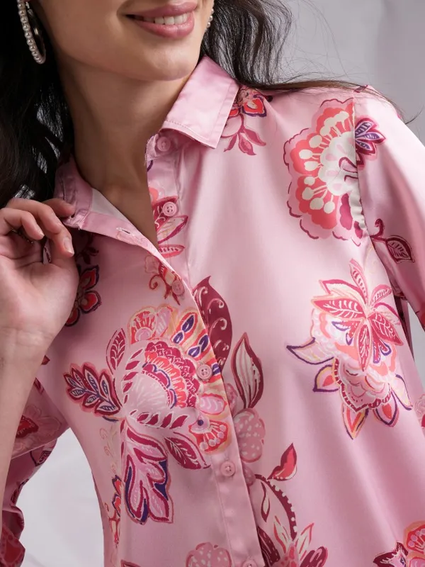 Tokyo Talkies Women Pink Shirt With Trousers Co-Ords