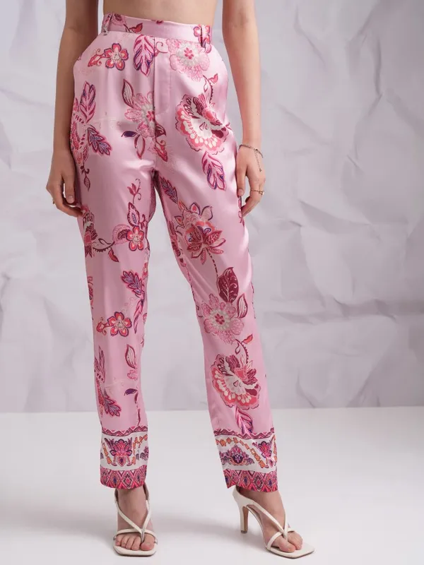 Tokyo Talkies Women Pink Shirt With Trousers Co-Ords