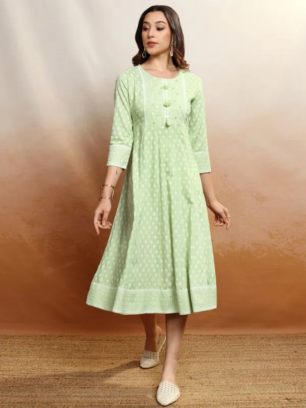 Vishudh Women Green Printed A-Line Dress