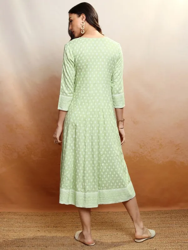 Vishudh Women Green Printed A-Line Dress