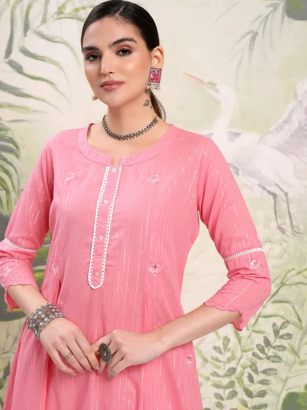 Vishudh Women Pink Embroidered Kurta With Trouser