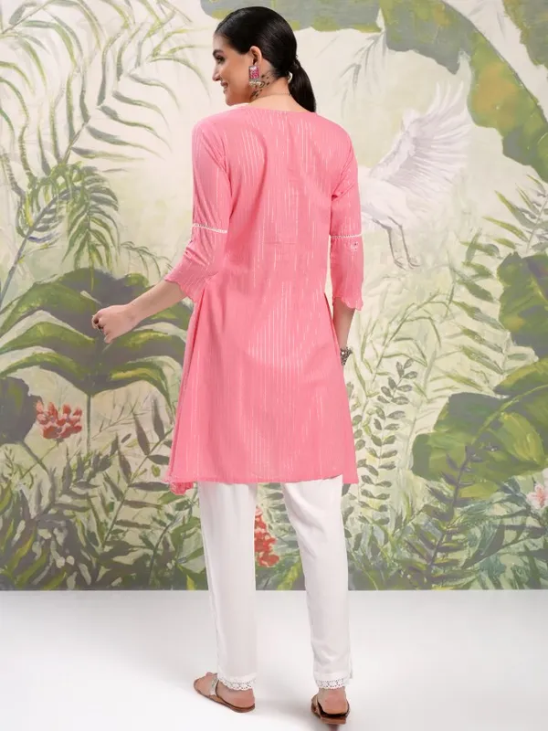 Vishudh Women Pink Embroidered Kurta With Trouser