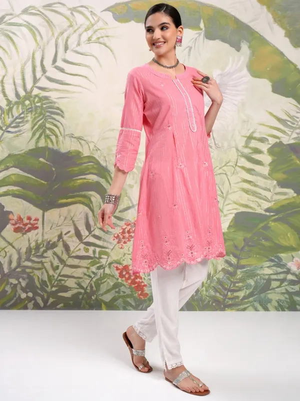 Vishudh Women Pink Embroidered Kurta With Trouser
