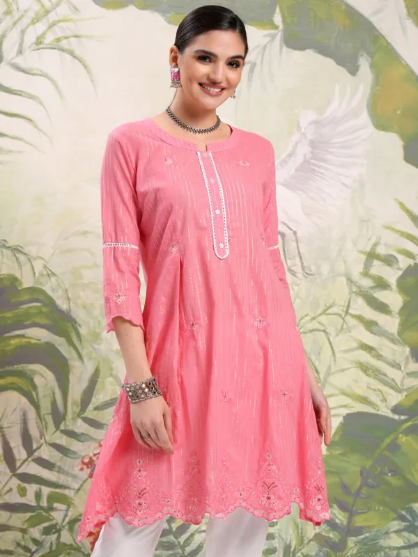 Vishudh Women Pink Embroidered Kurta With Trouser