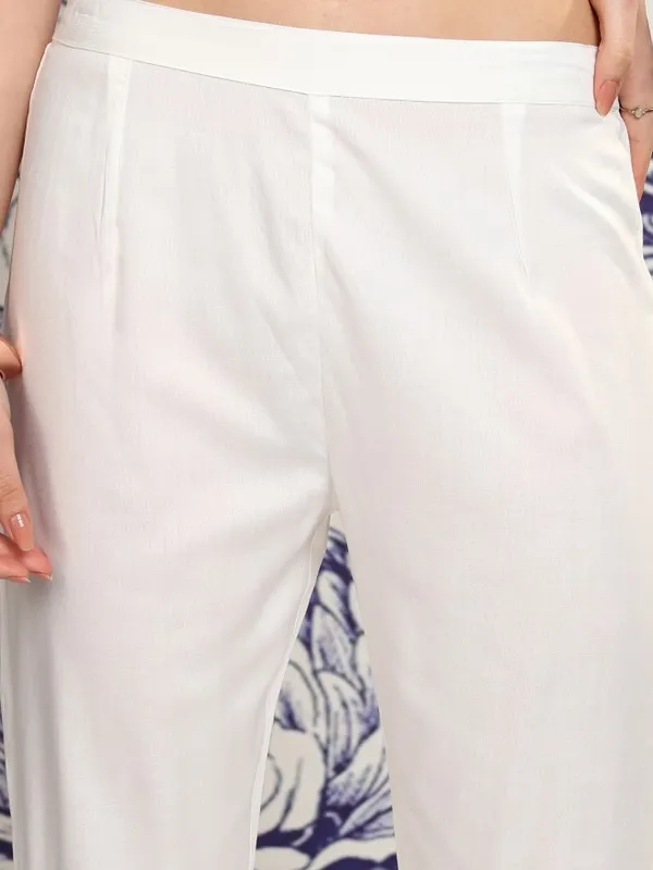 Vishudh Women Peach Embroidered Kurta With Trouser And Dupatta