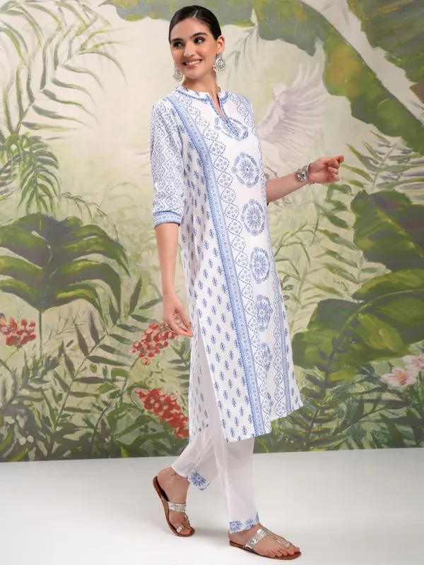 Vishudh Women Blue Printed Kurta With Trouser And Dupatta