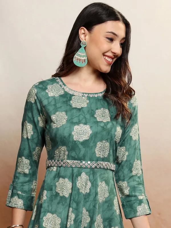 Vishudh Women Green Embroidered Maxi Dress