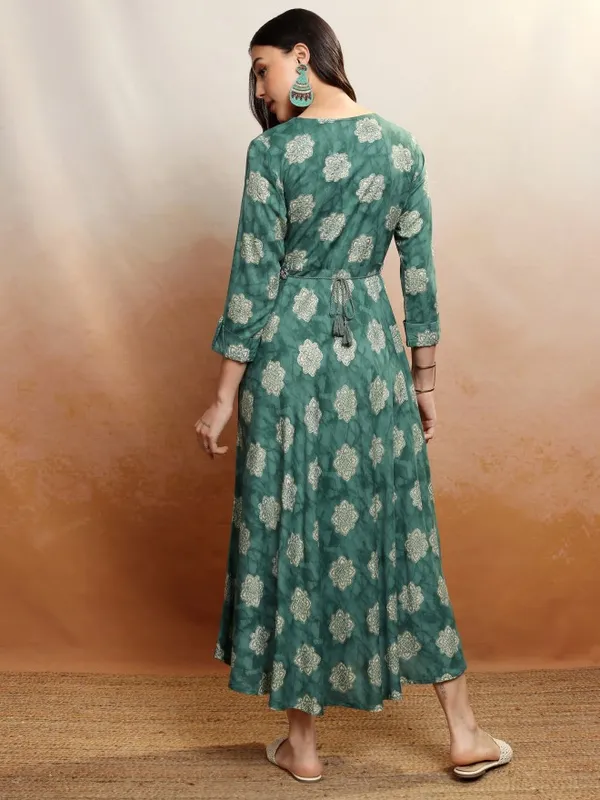 Vishudh Women Green Embroidered Maxi Dress