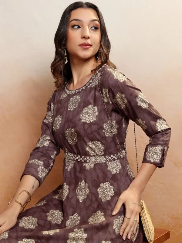 Vishudh Women Maroon Embroidered Maxi Dress