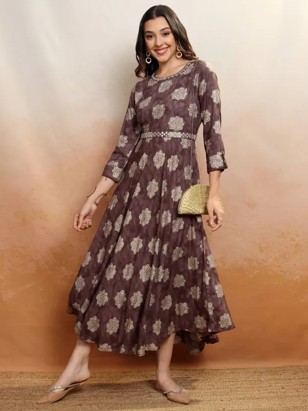 Vishudh Women Maroon Embroidered Maxi Dress