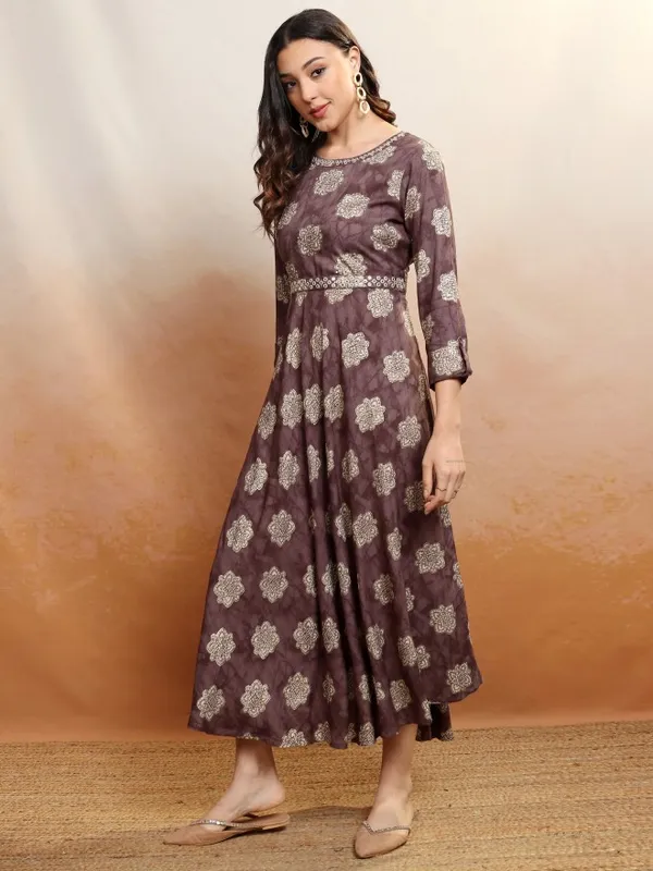 Vishudh Women Maroon Embroidered Maxi Dress