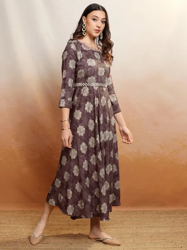 Vishudh Women Maroon Embroidered Maxi Dress